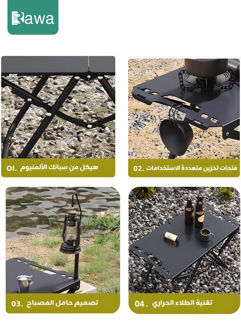 روعة طاولة تخييم محمولة قابلة للطي، طاولة سفر مع حامل مصباح مجاني، سعة تحميل 60 كجم، مناسبة للنزهات والشرفات والصيد والشواء والتجمعات العائلية والتخييم في الهواء الطلق - Image 3